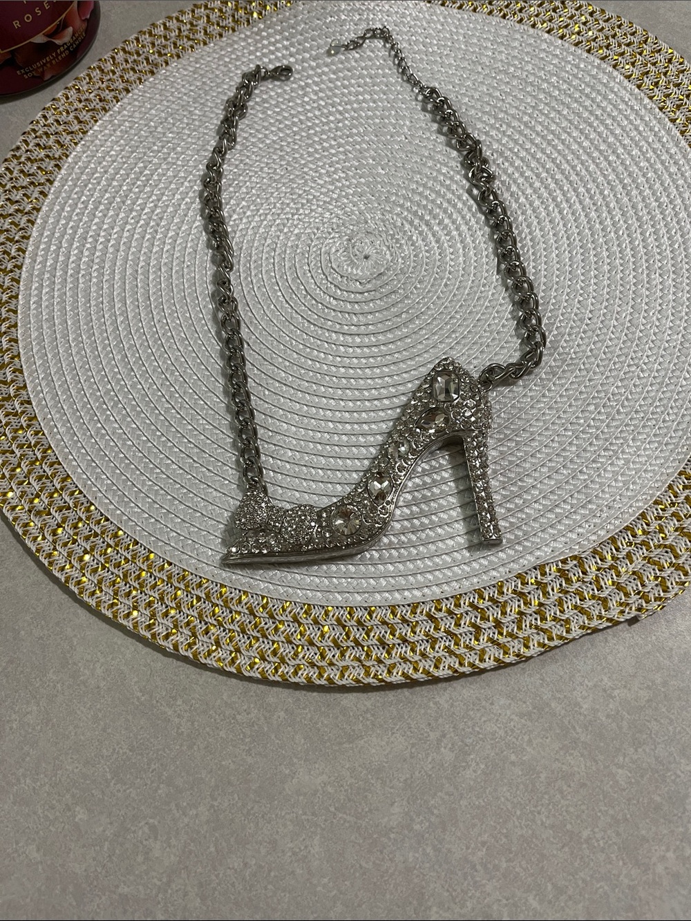 Silver Crystal High Heel Pendant Necklace - Women Shoes Accent